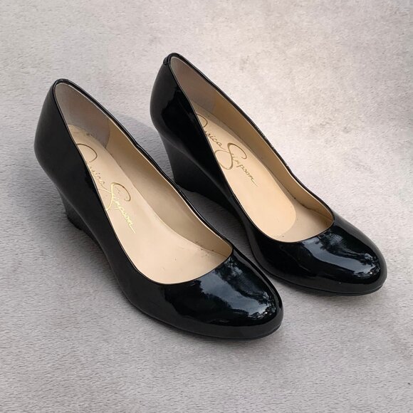 Jessica Simpson Faux Patent Leather Wedge Heels Sz 8.5 - Picture 5 of 14